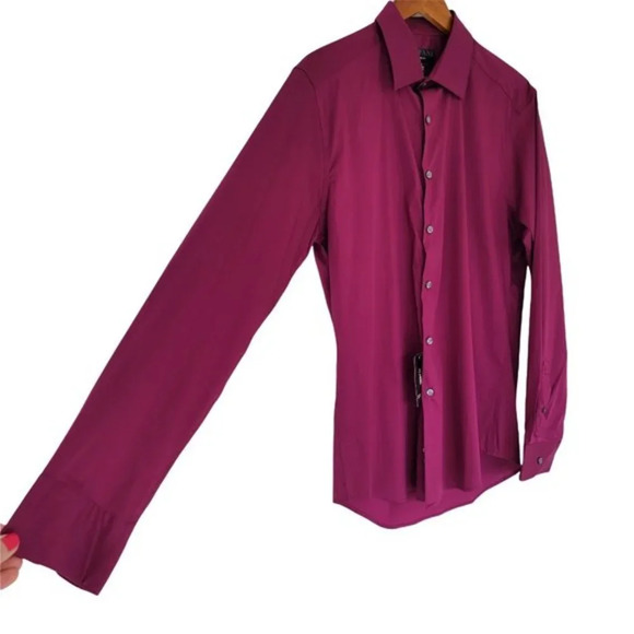 Alfani Long Sleeve Button down Shirt Mens Size M Forest Berry Collared NEW - Picture 5 of 10